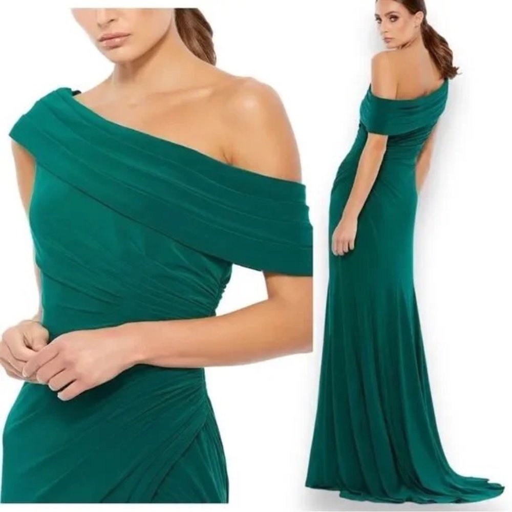 NWT Mac Duggal 26517 FOLDOVER OFF-THE-SHOULDER SLIT GOWN